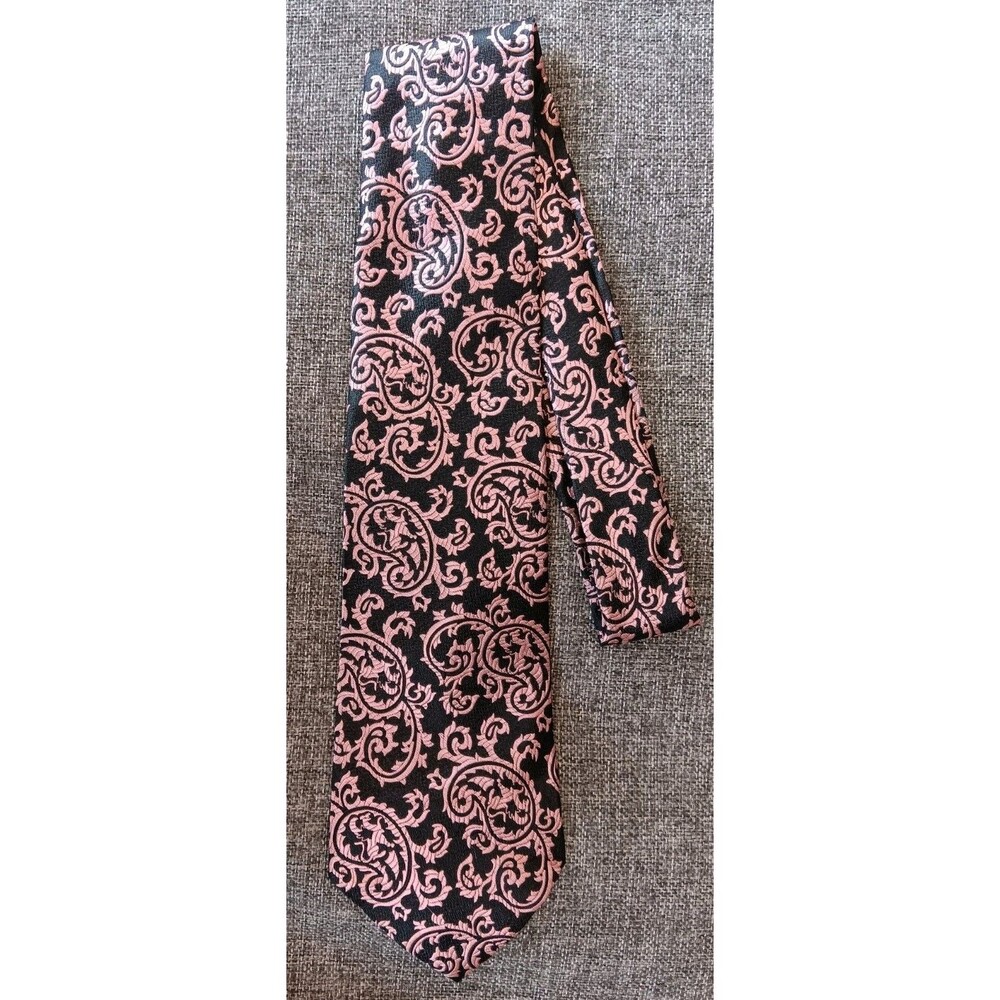 Dress Tie 70s 80s 90s Y2K Mens Black Pink Paisley 4.25 Wide